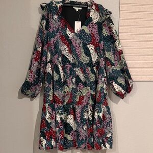 Printed Tiered Dress with Hood - Multicolor